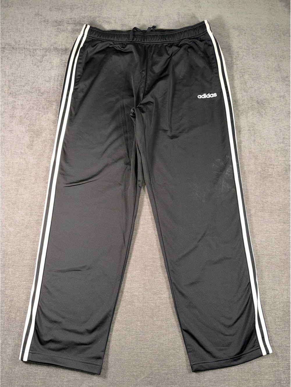 Adidas Men's Black Track Pants with White Stripes - Size XL
